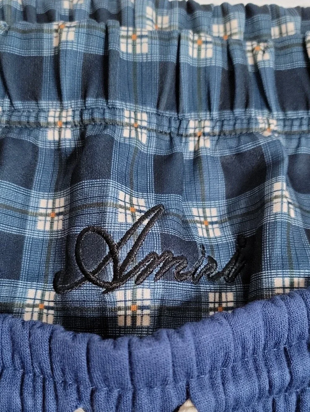 AMIRI Navy Blue Cargo Drawstring Shorts with White Logo
